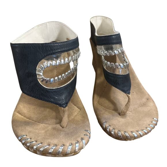 Women 10 Reversibles Modzori Tita 5 Leather Sandals Black White Shoes Wedges - Picture 2 of 9